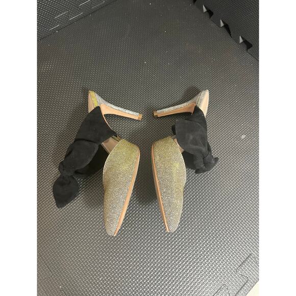 Loeffler Randall Flora Suede and Glitter Bow Mule Heels Size 8.5 B - Picture 3 of 8